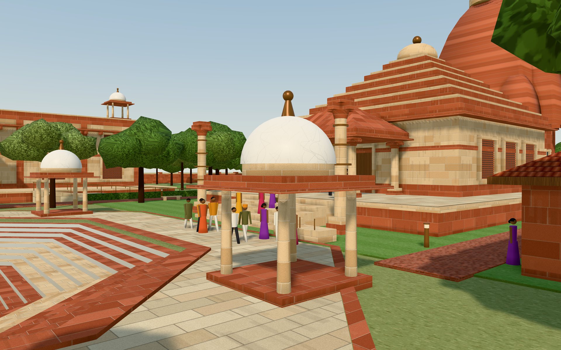 The approach to the temple, with the shoe counter and foot-wash trough beside the steps